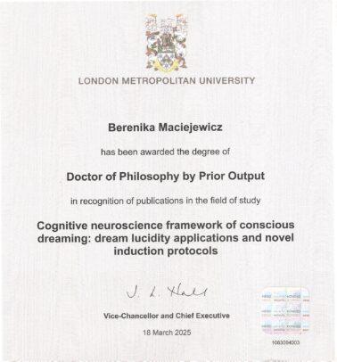 Berenika Maciejewicz Dr PhD Neuroscience of Consciousness London Metropolitan University