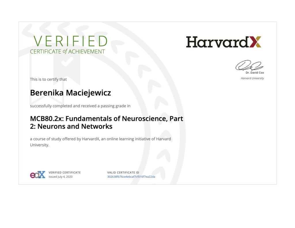 Dr3 Berenika Maciejewicz Harvard Neuroscience Certification